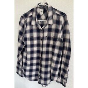 Vans Womens Plaid Long Sleeve Button Down Shirt Medium Blue Cream